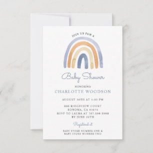 Boho Blue Waterverf Rainbow Baby shower Kaart