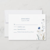 Boho Blue Waterverf Wildflowers Wedding RSVP Kaart (Voorkant)