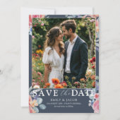 Boho Blue & White Rose Floral Bewaar de datum Save The Date (Voorkant)