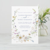 Boho Blue Wildflower Wedding Kaart (Staand voorkant)