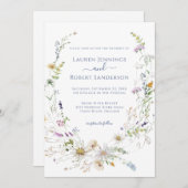 Boho Blue Wildflower Wedding Kaart (Voorkant / Achterkant)