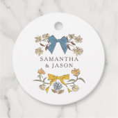 Boho Blue Yellow Bow Bloemen Huwelijksgunst Labels (Voorkant)