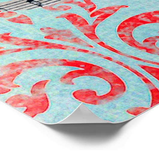 Boho Blue Zebra en Butterflies Damask Poster (Hoek)