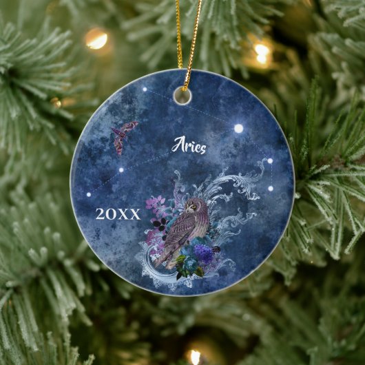 Boho Blue Zodiac Aries Constellation Keramisch Ornament (Boom)
