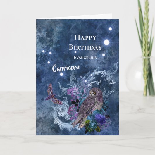 Boho Blue Zodiac Capricorn Constellation Birthday Kaart (Voorkant)