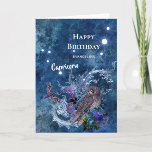 Boho Blue Zodiac Capricorn Constellation Birthday Kaart