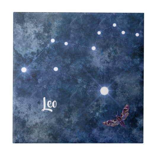 Boho Blue Zodiac Leo Constellation Tegeltje (Voorkant)