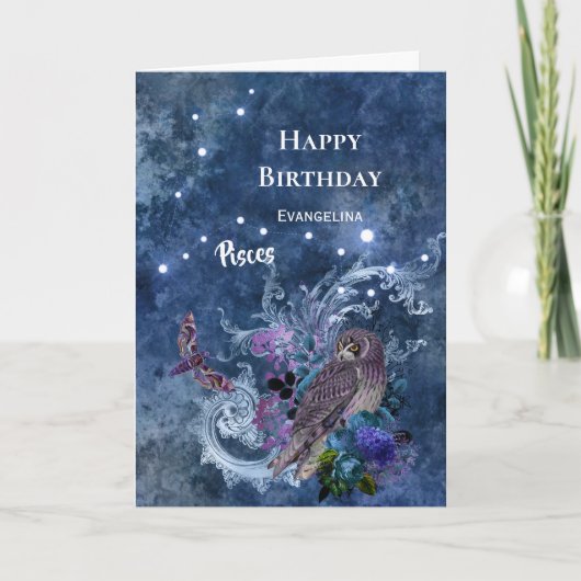 Boho Blue Zodiac Pisces Constellation Birthday Kaart (Voorkant)