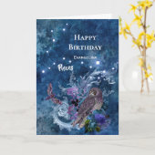 Boho Blue Zodiac Pisces Constellation Birthday Kaart (Gele Bloem)