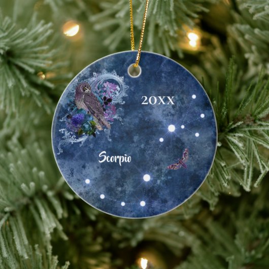 Boho Blue Zodiac Scorpio Constellation Keramisch Ornament (Boom)