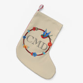 Boho Bluebird Monogram Kleine Kerstsok (Voorkant (Hangend))