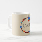 Boho Bluebird Monogram Koffiemok (Voorkant links)