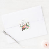 BOHO BLUSH ANTLER FLORAL FEATHER WEDDING VIERKANTE STICKER (Envelop)