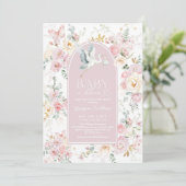 Boho Blush Baby in Bloom Stork Wildflower Shower Kaart (Staand voorkant)