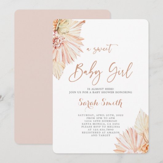 Boho Blush Baby shower meisje Kaart (Voorkant / Achterkant)