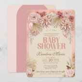 Boho Blush Beige Dried Roos Baby shower-uitnodigin Kaart (Voorkant / Achterkant)