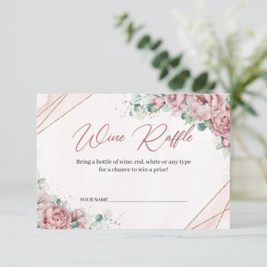 Boho Blush bloem goudkleurige eucalyptus wijnraffl Informatiekaartje (Staand voorkant)