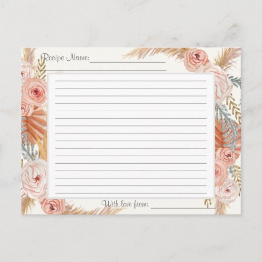 Boho Blush Bloemen Aardse Tropische Groen Recepten Briefkaart (Voorkant)