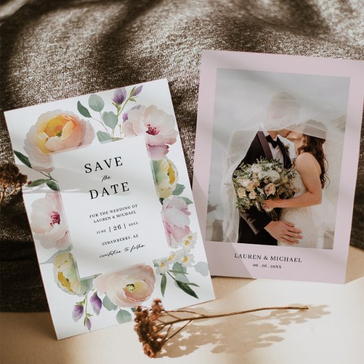 Boho Blush Bloemen Bruiloft Save The Date Uitnodig Kaart