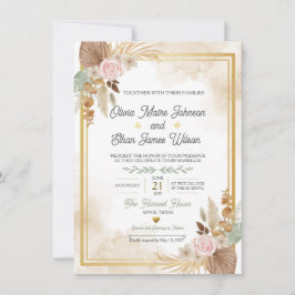 Boho Blush Bloemen Bruiloft Uitnodiging
