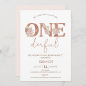 Boho Blush Bloemen Meisjes Onederful 1e Verjaardag Kaart (Voorkant / Achterkant)