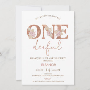 Boho Blush Bloemen Meisjes Onederful 1e Verjaardag Kaart