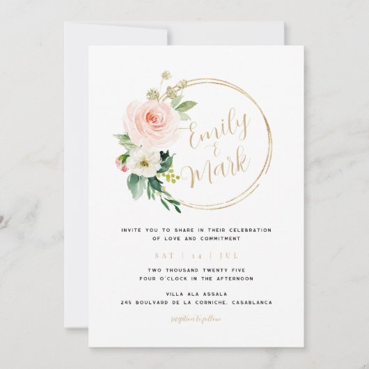 Boho Blush Bloemen Uitnodiging voor bruiloft (Voorkant)