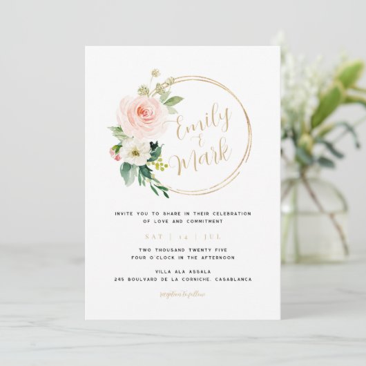 Boho Blush Bloemen Uitnodiging voor bruiloft (Staand voorkant)