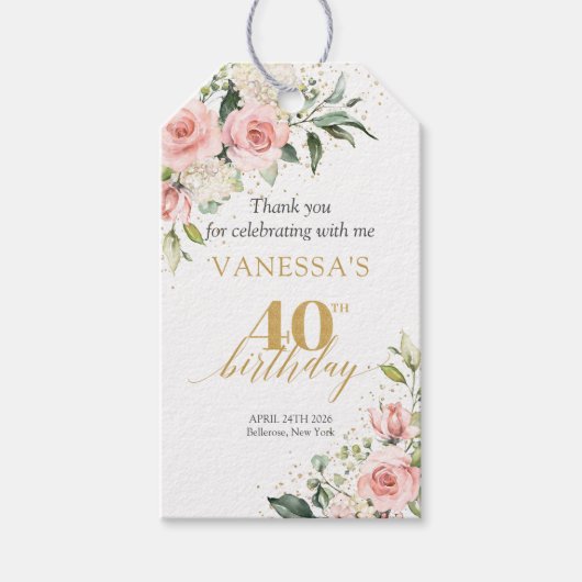 Boho Blush bloemengoud glitter groen 40ste verjaar Cadeaulabel (Voorkant)