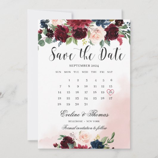 Boho blush bogundy roze marinesjandbruiloft save the date (Voorkant)