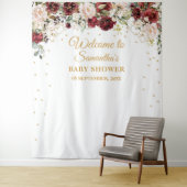 Boho blush bordeaux bloemengoud lijst baby shower wandkleed (In situ)