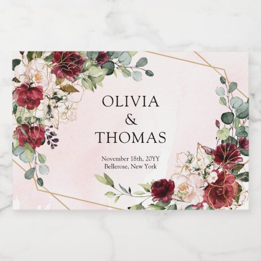 Boho blush bordeaux roze & goud geometrische bruil sparkling wijnetiket (Enkel label)