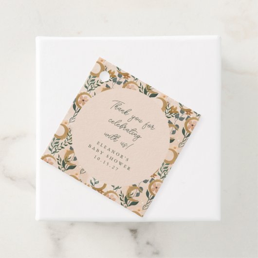 Boho Blush Botanical Moon Custom Baby shower Dank Bedankjes Labels (In situ)