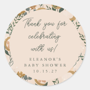 Boho Blush Botanical Moon Custom Baby shower Dank Ronde Sticker