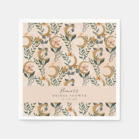 Boho Blush Botanical Moon Custom Vrijgezellenfeest Servet (Voorkant)
