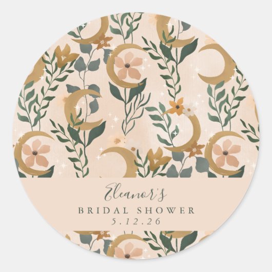 Boho Blush Botanische Maan Bruidsdouche  Ronde Sticker (Voorkant)