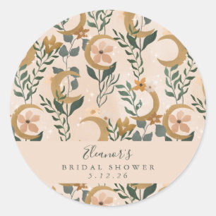Boho Blush Botanische Maan Huwelijksfeest Ronde Sticker