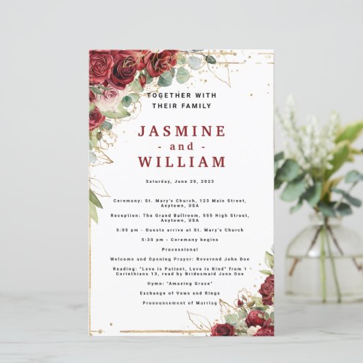 Boho Blush Bourgogne Floral Programme de mariage O (Debout devant)