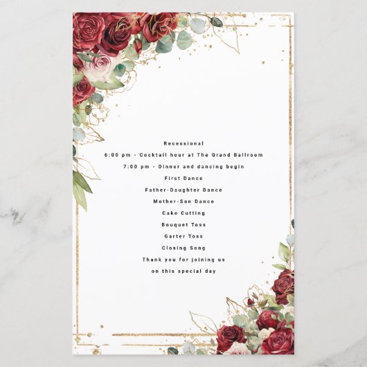 Boho Blush Bourgogne Floral Programme de mariage O (Dos)