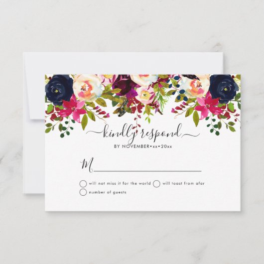 Boho Blush+Bourgogne Waterverf Flowers RSVP Kaart (Voorkant)