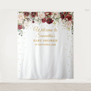 Boho blush burgundy bloem gouden frame baby shower wandkleed