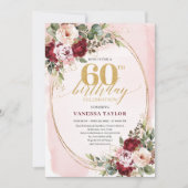 Boho Blush Burgundy Gold Roses 60th Birthday Kaart (Voorkant)
