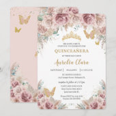 Boho Blush Dusty Roos Floral Pampas Quinceañera Kaart (Voorkant / Achterkant)