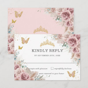 Boho Blush Dusty Roos Floral Pampas Quinceanera RSVP Kaartje