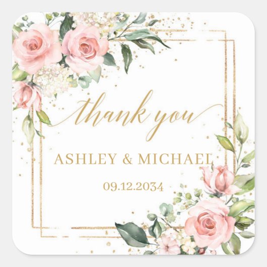 Boho blush en gouden groen bruiloft sticker (Voorkant)