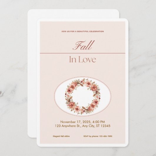 Boho Blush Fall Romance Floral Wedding Invitation (Devant / Derrière)