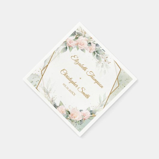 Boho blush floral and gold and eucalyptus bruiloft servet (Hoek)