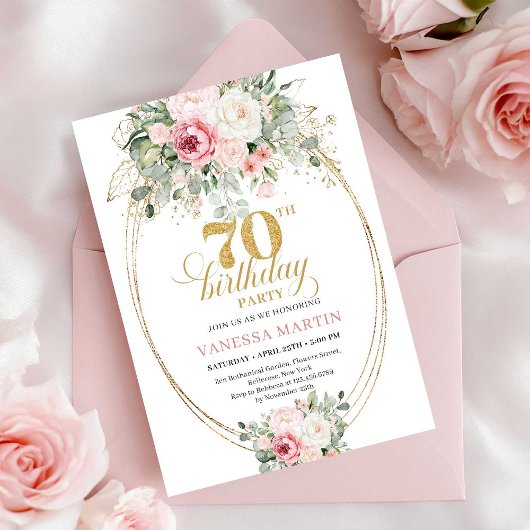 Boho Blush Floral Digital 70th Birthday Invitation