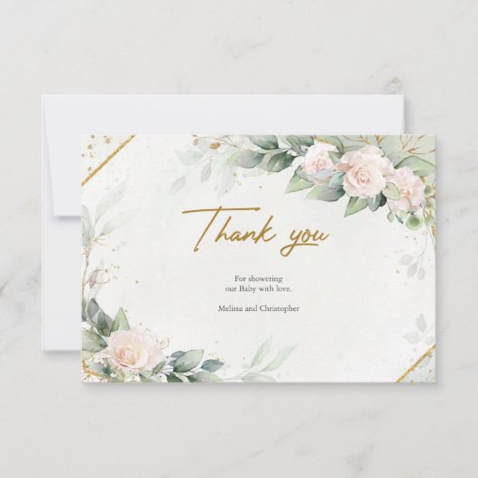 Boho Blush Floral Eucalyptus Carte de remerciement (Devant)