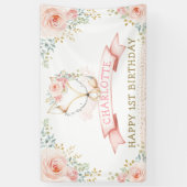 Boho Blush Floral Fox Girl Birthday Welkom Spandoek (Verticaal)
